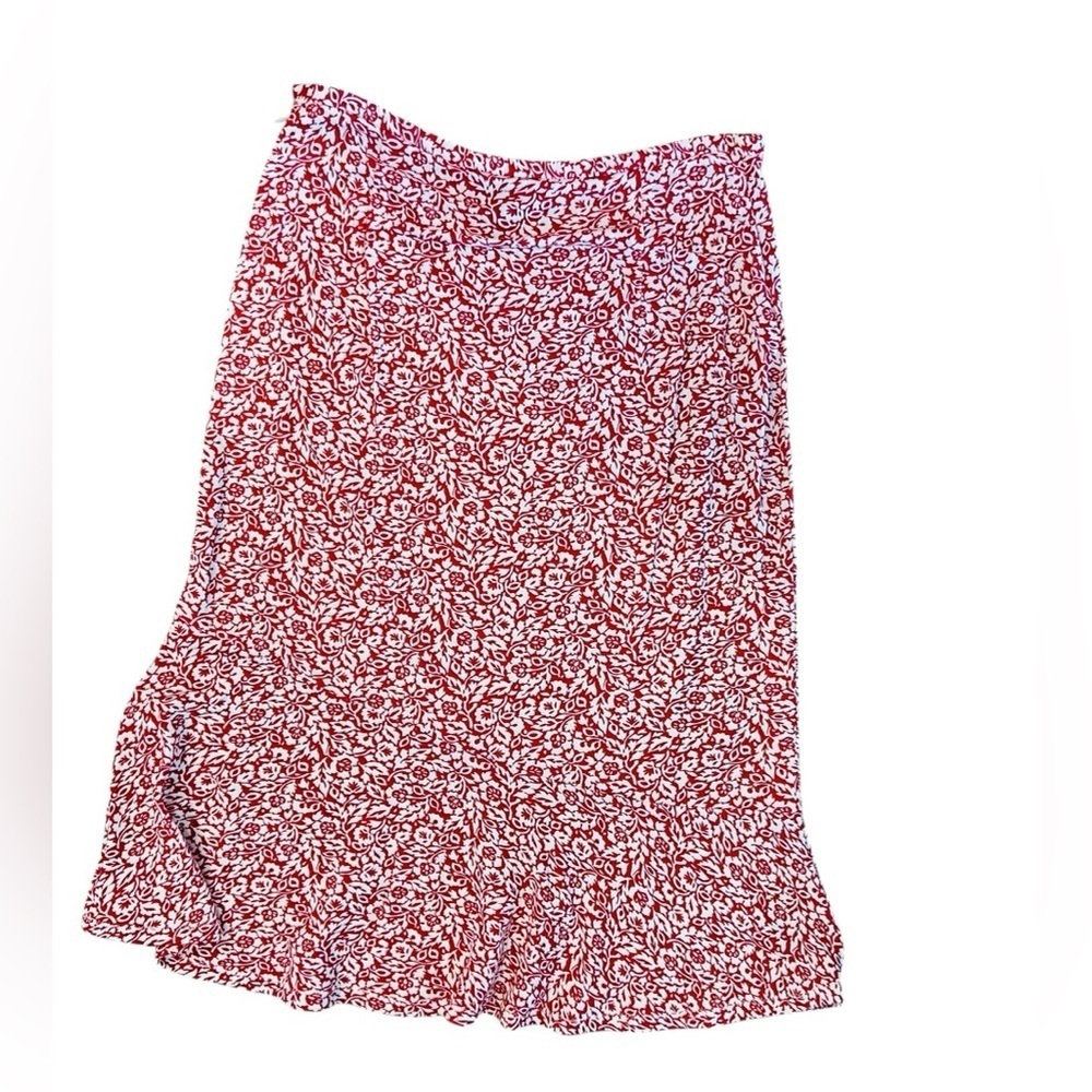 Ann Taylor Red White Floral Midi Skirt Size 4